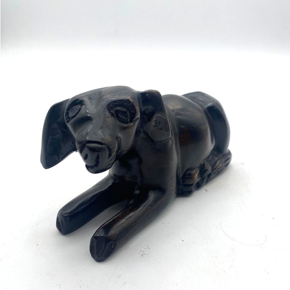 Dog Sculpure Hand Craved Wood dark wooden art Ebony dense black–brown hardwood